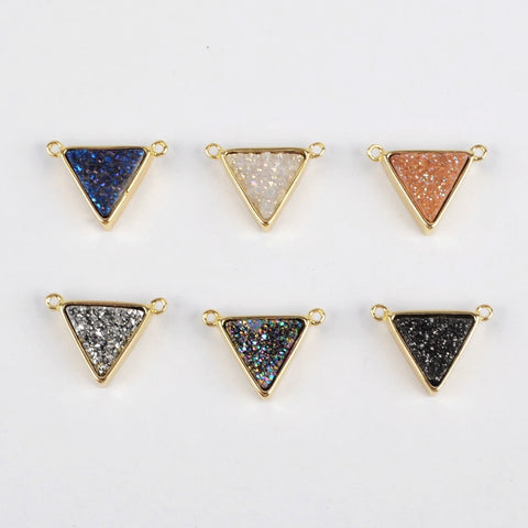 Gold Plated Bezel Triangle Natural Titanium Druzy Connector ZG0157