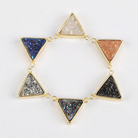 Gold Plated Bezel Triangle Natural Titanium Druzy Connector ZG0157