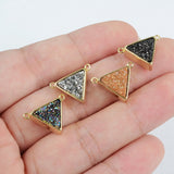 Gold Plated Bezel Triangle Natural Titanium Druzy Connector ZG0157