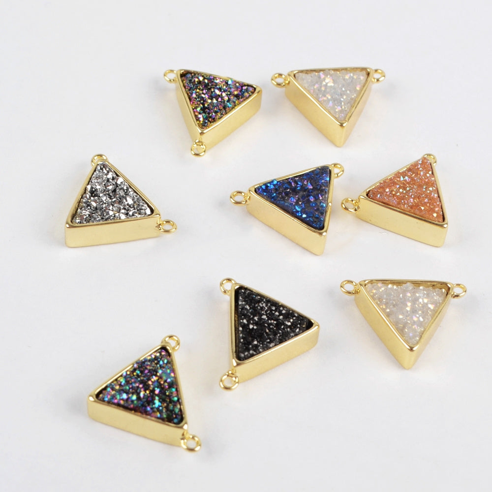 Gold Plated Bezel Triangle Natural Titanium Druzy Connector ZG0157