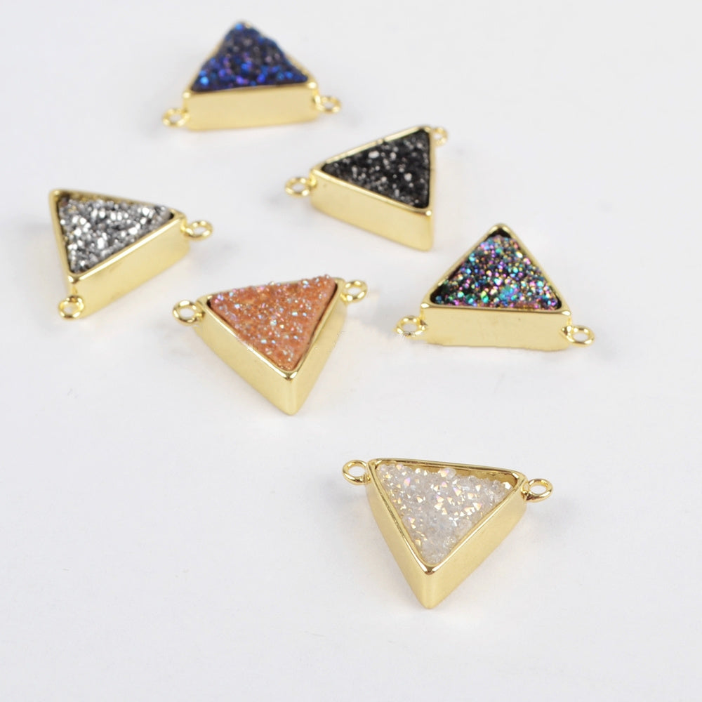 Gold Plated Bezel Triangle Natural Titanium Druzy Connector ZG0157