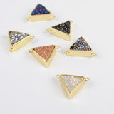 Gold Plated Bezel Triangle Natural Titanium Druzy Connector ZG0157