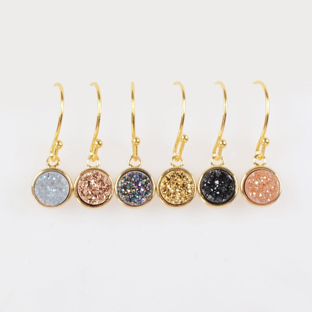 Gold Plated Bezel Round Natural Titanium Druzy Geode Earrings, Drusy Jewelry ZG0160