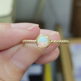 Small Gold Plated Bezel Round White Blue Opal Ring, 4mm Opal Stone Ring Jewelry ZG0244