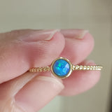 Small Gold Plated Bezel Round White Blue Opal Ring, 4mm Opal Stone Ring Jewelry ZG0244