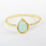 Teardrop Gold Plated Bezel White/Blue Opal Statement Ring Fashion Jewelry ZG0247