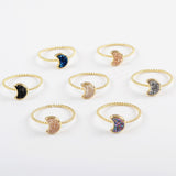 Crescent Gold Plated Natural Agate Titanium Rainbow Druzy Moon Bezel Ring ZG0295