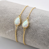 Teardrop Gold Plated Bezel White Opal Faceted Adjustable Bracelet, Fashion Jewelry For Women ZG0307-B