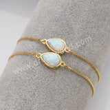 Teardrop Gold Plated Bezel White Opal Faceted Adjustable Bracelet, Fashion Jewelry For Women ZG0307-B