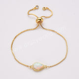 Teardrop Gold Plated Bezel White Opal Faceted Adjustable Bracelet, Fashion Jewelry For Women ZG0307-B