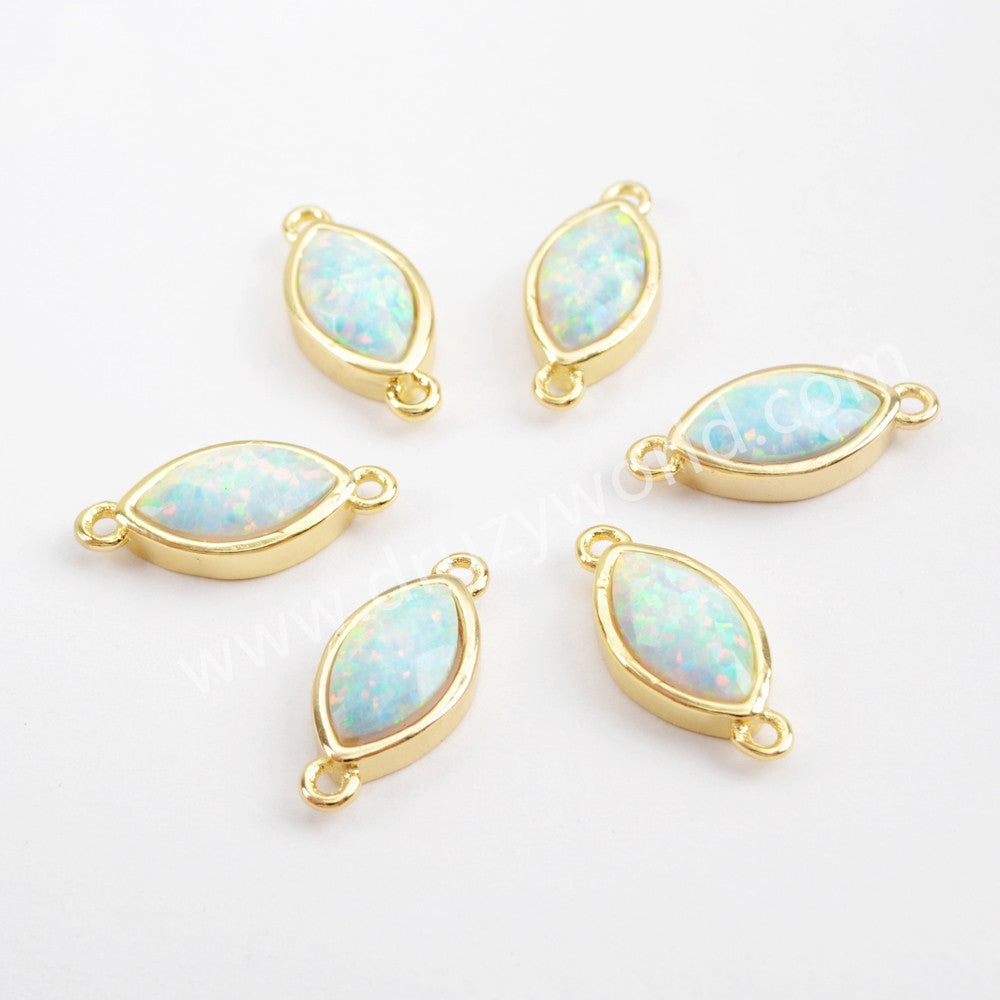 Marquise Shape Gold Plated Bezel White Opal Faceted Connector, For Jewlery Making ZG0309