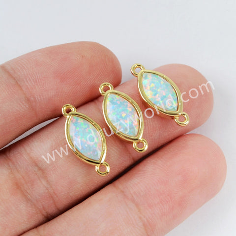 Marquise Shape Gold Plated Bezel White Opal Faceted Connector, For Jewlery Making ZG0309