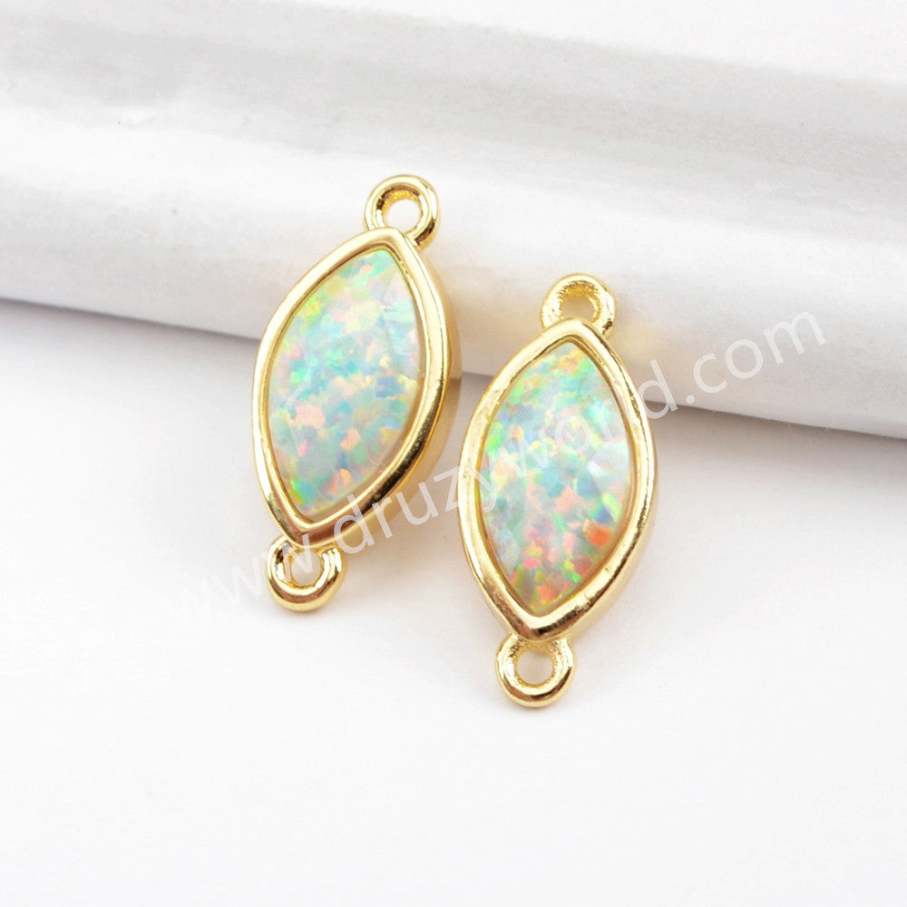 Marquise Shape Gold Plated Bezel White Opal Faceted Connector, For Jewlery Making ZG0309