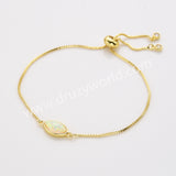 Marquise Gold Bezel White Opal Adjustable Bracelet, Fashion Jewelry Women's Bracelet ZG0309-B