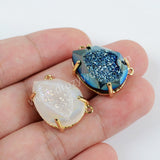 Teardrop Gold Plated Claw Rainbow Titanium Druzy Faceted Connector ZG0313