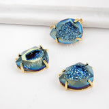 Teardrop Gold Plated Claw Rainbow Titanium Druzy Faceted Connector ZG0313