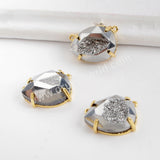 Teardrop Gold Plated Claw Rainbow Titanium Druzy Faceted Connector ZG0313