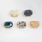 Oval Gold Plated Claw Rainbow Titanium Druzy Faceted Connector ZG0314