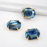 Oval Gold Plated Claw Rainbow Titanium Druzy Faceted Connector ZG0314