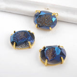 Oval Gold Plated Claw Rainbow Titanium Druzy Faceted Connector ZG0314