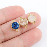 Gold Plated Bezel Round Rainbow Titanium Druzy Connector ZG0152