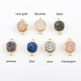 Gold Plated Bezel Round Rainbow Titanium Druzy Connector ZG0152