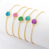 Adjustable Gold Plated Bezel Round Rainbow Titanium Natural Druzy Bracelet ZG0368