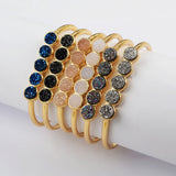 Gold Plated Five Round Natural Agate Titanium Druzy Bangle Bracelet, Crystal Cuff ZG0423
