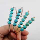 Five Round Natural Turquoise Bangle Bracelet, Gold/Silver Plated Bezel Gemstone Cuff ZG0427