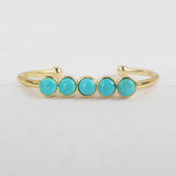Five Round Natural Turquoise Bangle Bracelet, Gold/Silver Plated Bezel Gemstone Cuff ZG0427