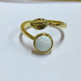 Round Opal Leaf Gold Plated Bezel Ring, Adjustable Size, Opal Fashion Jewelry Ring ZG0533-opal