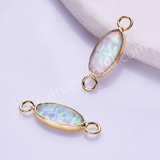 Gold Plated Oval White Opal Faceted Connector Charm For Jewelry Making ZG0445-2