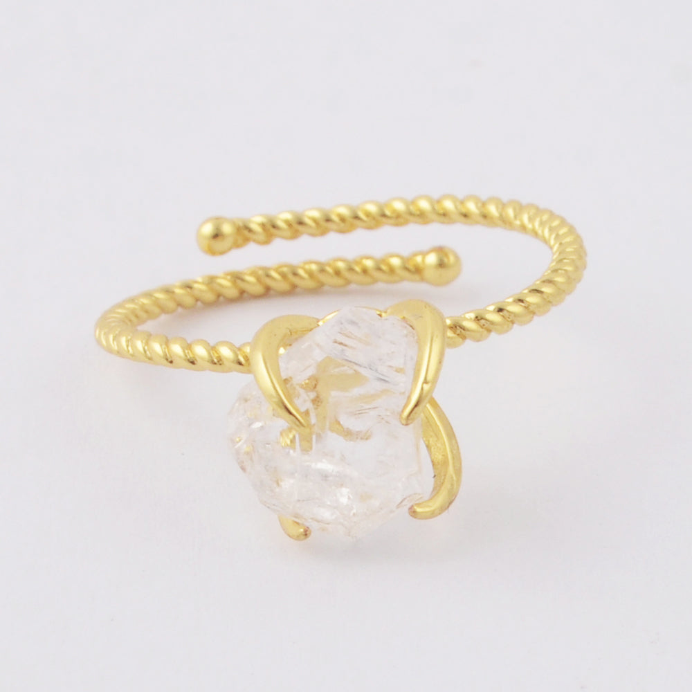 Gold Plated Claw Raw Gemstone Birthstone Ring, Healing Crystal Stone Boho Jewelry ZG0453