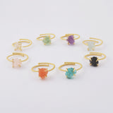 Gold Plated Claw Raw Gemstone Birthstone Ring, Healing Crystal Stone Boho Jewelry ZG0453