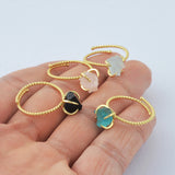 Gold Plated Claw Raw Gemstone Birthstone Ring, Healing Crystal Stone Boho Jewelry ZG0453