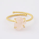 Gold Plated Claw Raw Gemstone Birthstone Ring, Healing Crystal Stone Boho Jewelry ZG0453