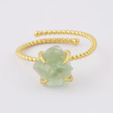 Gold Plated Claw Raw Gemstone Birthstone Ring, Healing Crystal Stone Boho Jewelry ZG0453