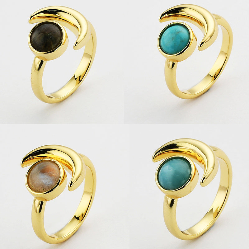 Gold Plated Moonstone Turquoise Labradorite Larimar Moon Ring ZG0454