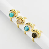 Gold Plated Moonstone Turquoise Labradorite Larimar Moon Ring ZG0454