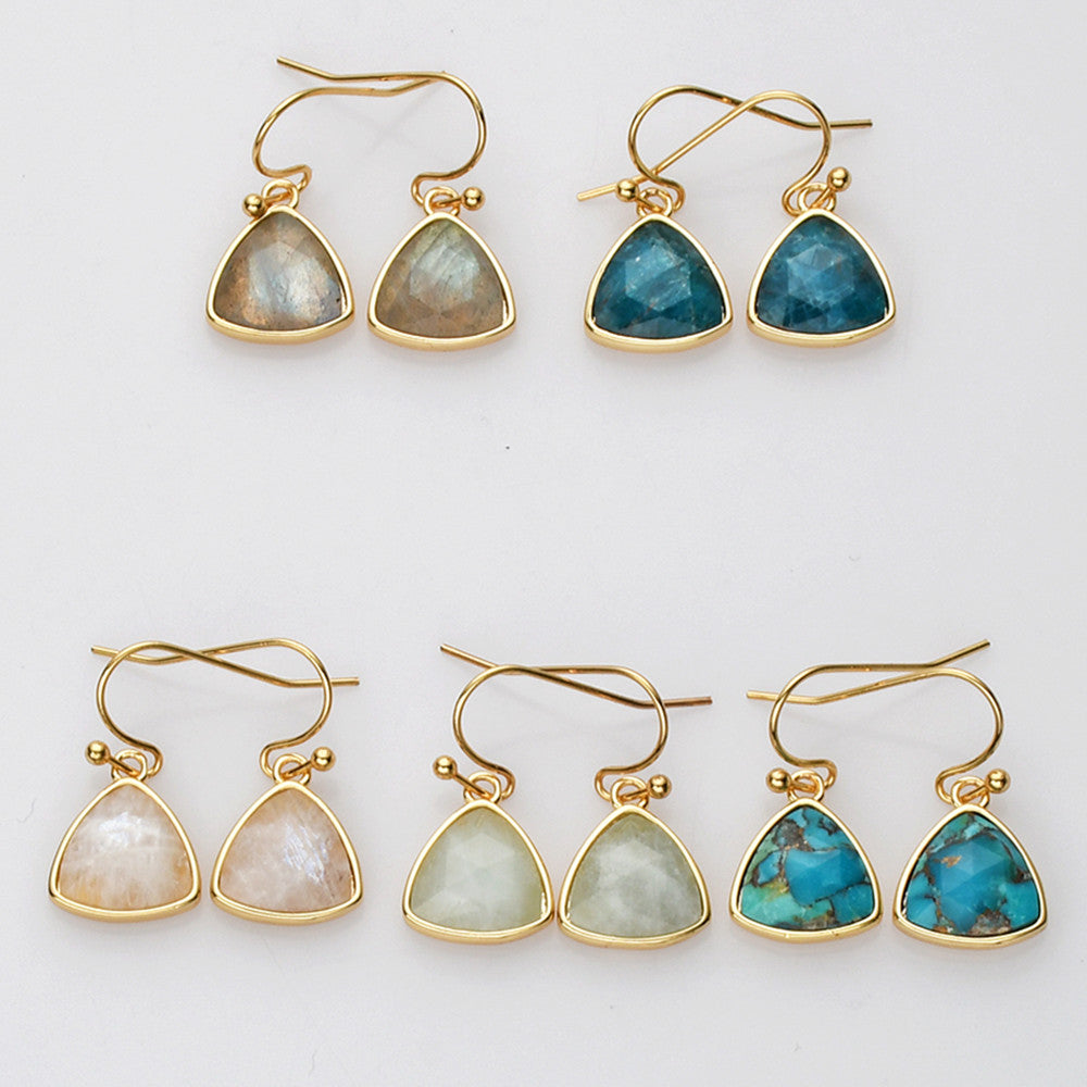 Gold Plated Triangle Copper Turquoise Earrings, Faceted Gemstone Earring, Fashion Crystal Jewelry ZG0504