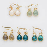 Gold Plated Teardrop Copper Turquoise Earrings, Faceted Gemstone Crystal Earring, Birthstone Jewelry ZG0505