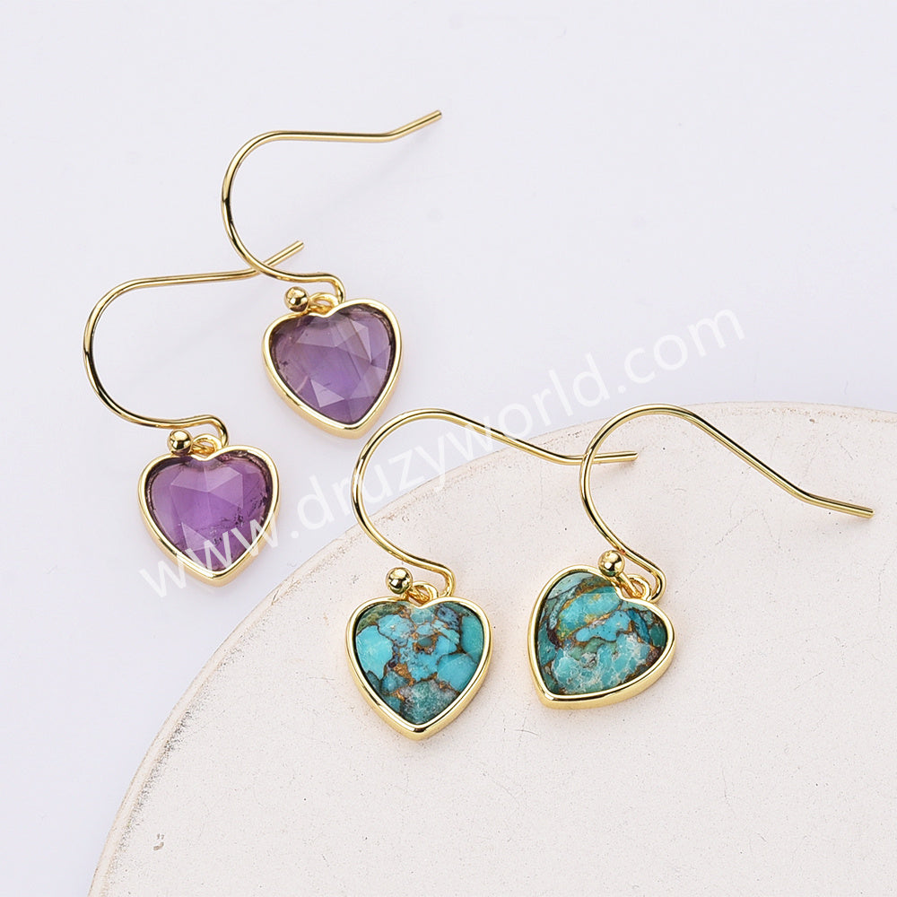Gold Plated Bezel Heart Rainbow Gemstone Faceted Earrings ZG0510