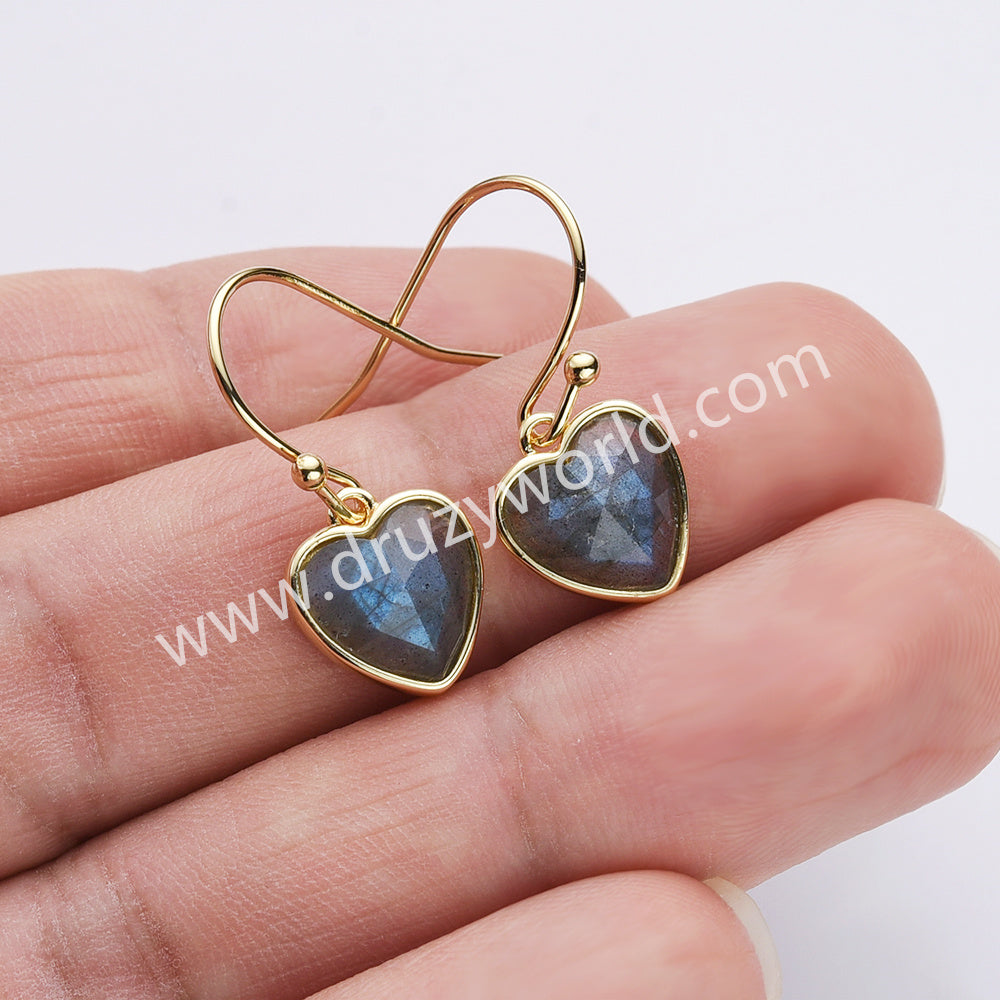 Gold Plated Bezel Heart Rainbow Gemstone Faceted Earrings ZG0510