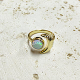 Gold Plated Bezel Round White Opal Druzy Crescent Moon Adjustable Ring ZG0511