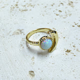 Gold Plated Bezel Round White Opal Druzy Crescent Moon Adjustable Ring ZG0511