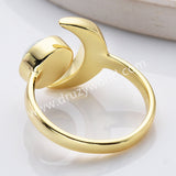 Gold Plated Bezel Round White Opal Druzy Crescent Moon Adjustable Ring ZG0511