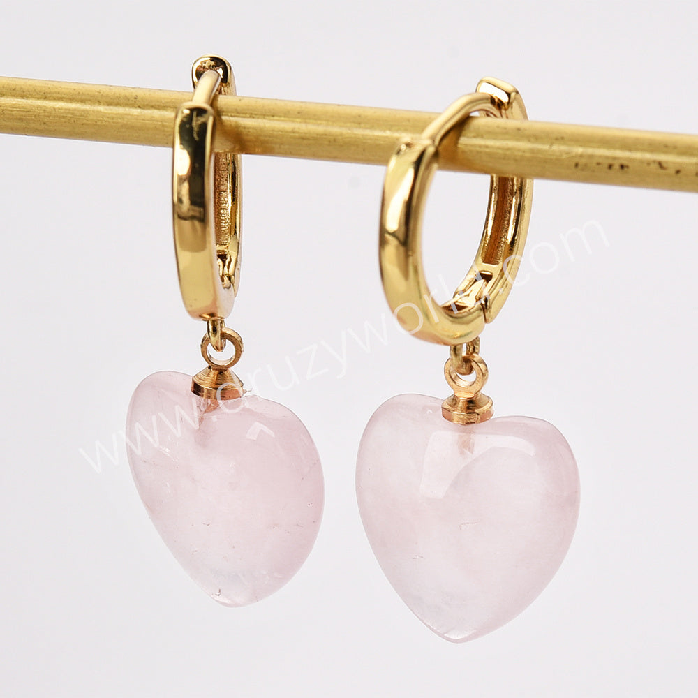 Gold Plated Amazonite Gemstone Heart Dangle Earrings, Healing Crystal Stone Jewelry Earrings ZG0512