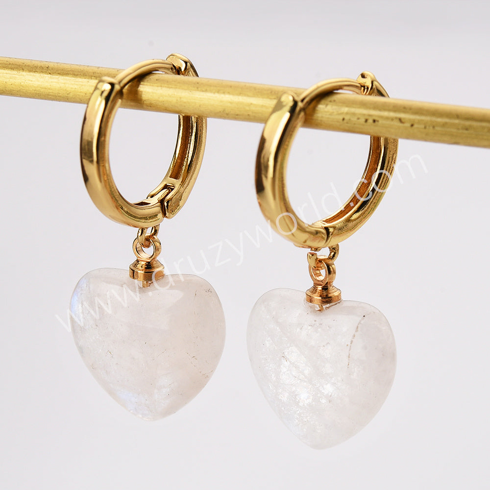 Gold Plated Amazonite Gemstone Heart Dangle Earrings, Healing Crystal Stone Jewelry Earrings ZG0512