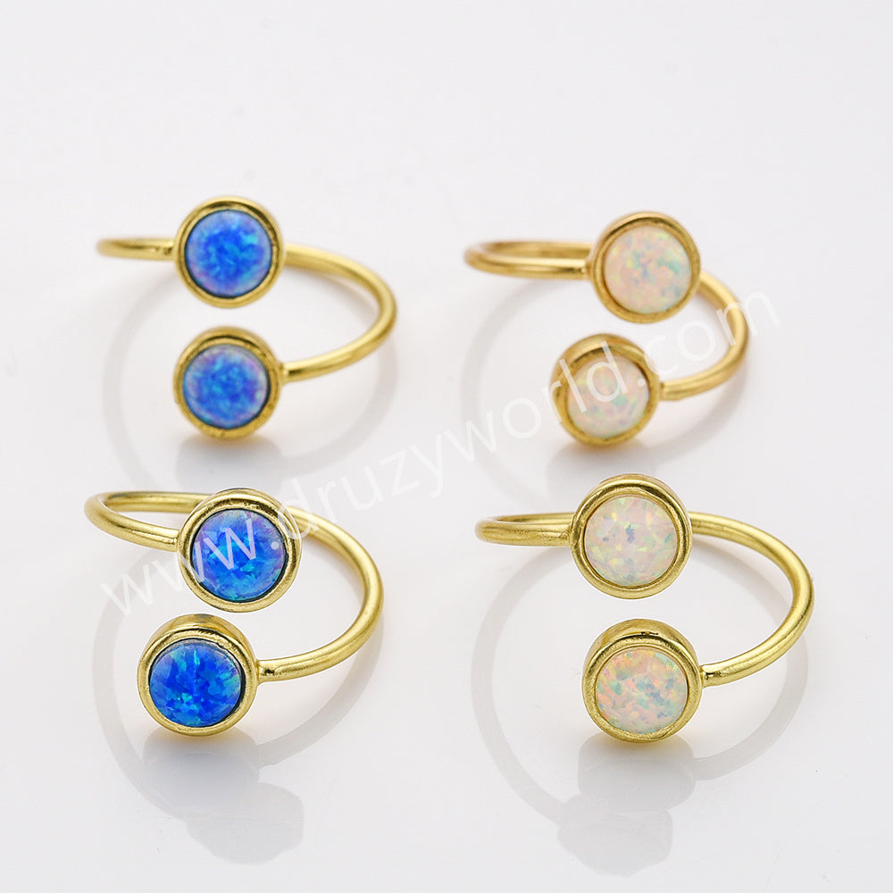 Gold Plated Bezel Round Opal Faceted Ring, Adjustable, October Birthstone Opal Jewelry ZG0513