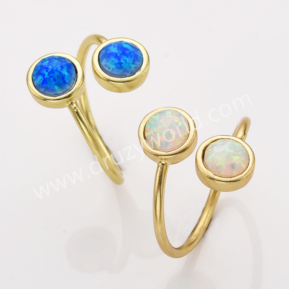 Gold Plated Bezel Round Opal Faceted Ring, Adjustable, October Birthstone Opal Jewelry ZG0513